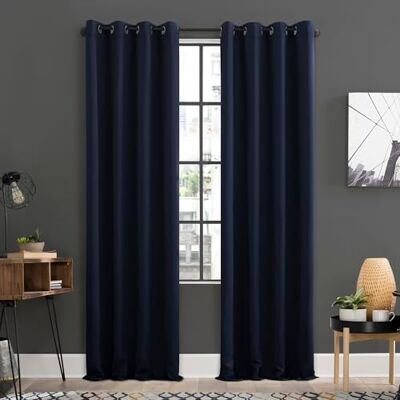 Sun Zero Soho 2-pak energooszczędne zaciemnienie zasłona z oczkami para, 130 cm x 24 cm, granatowa Sun Zero Soho 2-pak energooszczędne zaciemnienie zasłona z oczkami para, 130 cm x 24 cm, granatowa
