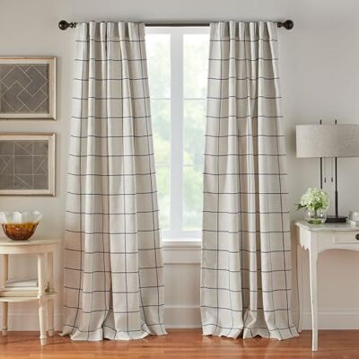 Elrene Home Fashions Brighton Panel zaciemniający na okno w kratę, zasłona do salonu i sypialni, z zakładkami kieszonkowymi na karnisz, 132 cm x 241 cm, indygo, 1 panel Elrene Home Fashions Brighton Panel zaciemniający na okno w kratę, zasłona do salonu i sypialni, z zakładkami kieszonkowymi na karnisz, 132 cm x 241 cm, indygo, 1 panel