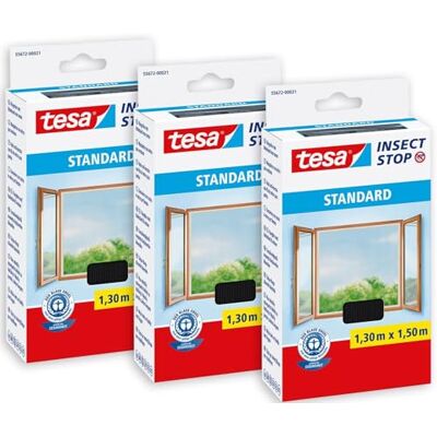 tesa INSECT STOP H&L Fly Screen for Window siatka przeciw owadom z taśmą rzepową, przycinana na wymiar, bez wiercenia 3 x siatka 130 x 150 cm antracyt tesa INSECT STOP H&L Fly Screen for Window siatka przeciw owadom z taśmą rzepową, przycinana na wymiar, bez wiercenia 3 x siatka 130 x 150 cm antracyt