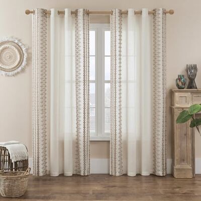 SEEKRIGHT Zasłony Boho Do Salonu, Sypialni Kremowe, Przezroczyste, 213 cm Długości Zestaw 2 Paneli Z Przelotkami, Beżowe, Haftowane Neutralne W Stylu Boho, Do Rustykalnego Wnętrza SEEKRIGHT Zasłony Boho Do Salonu, Sypialni Kremowe, Przezroczyste, 213 cm Długości Zestaw 2 Paneli Z Przelotkami, Beżowe, Haftowane Neutralne W Stylu Boho, Do Rustykalnego Wnętrza