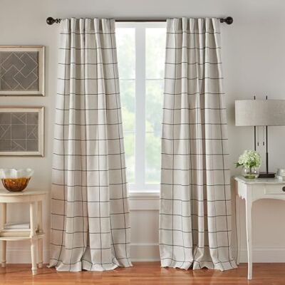 Elrene Home Fashions Brighton Panel zaciemniający w kratę, zasłona do salonu i sypialni, z zakładkami kieszonkowymi na karnisz, 132 cm x 213 cm, czarny, 1 panel Elrene Home Fashions Brighton Panel zaciemniający w kratę, zasłona do salonu i sypialni, z zakładkami kieszonkowymi na karnisz, 132 cm x 213 cm, czarny, 1 panel
