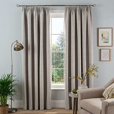 Sleepdown Teksturowane prążkowane ołówkowe plisowanie, zasłony zaciemniające z podszewką, izolacja termiczna, do sypialni i salonu, naturalne, 2 panele, 5 x 168 cm x 183 cm Sleepdown Teksturowane prążkowane ołówkowe plisowanie, zasłony zaciemniające z podszewką, izolacja termiczna, do sypialni i salonu, naturalne, 2 panele, 5 x 168 cm x 183 cm
