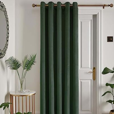 Laurence Llewelyn-Bowen Pojedyncza zasłona zaciemniająca Montrose Green, szer. 168 x dł. 214 cm, oliwkowa aksamitna zasłona do salonu i sypialni, zielona, termiczna/oczka/zasłona na drzwi Laurence Llewelyn-Bowen Pojedyncza zasłona zaciemniająca Montrose Green, szer. 168 x dł. 214 cm, oliwkowa aksamitna zasłona do salonu i sypialni, zielona, termiczna/oczka/zasłona na drzwi