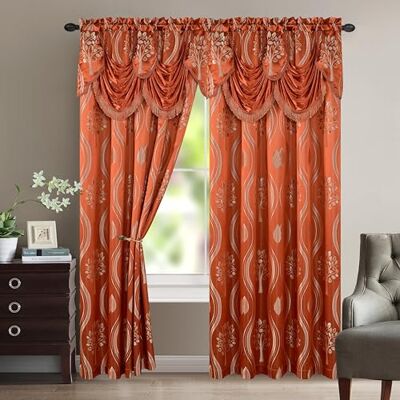 Elegant Comfort Zestaw zasłon o wyglądzie żakardowym zorzy polarnej, z dołączoną falbaną 137 cm x 213 cm (zestaw 2), kolor zardzewiałej czerwieni Elegant Comfort Zestaw zasłon o wyglądzie żakardowym zorzy polarnej, z dołączoną falbaną 137 cm x 213 cm (zestaw 2), kolor zardzewiałej czerwieni