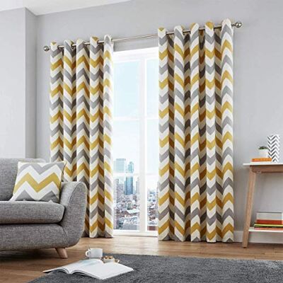 Fusion Chevron 100% bawełniana para zasłon z oczkami, ochra, zasłony: 117 cm szerokość x 137 cm Drop (117 x 137 cm) Fusion Chevron 100% bawełniana para zasłon z oczkami, ochra, zasłony: 117 cm szerokość x 137 cm Drop (117 x 137 cm)