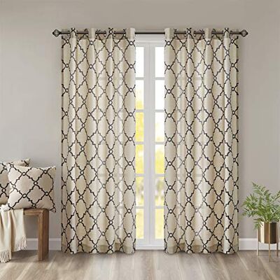 Madison Park eu_oga zasłona okienna filtr światła progi nadruk 1 panel przelotka górne zasłony/falbana do salonu sypialni i akademika, 50 x 84, khaki Madison Park eu_oga zasłona okienna filtr światła progi nadruk 1 panel przelotka górne zasłony/falbana do salonu sypialni i akademika, 50 x 84, khaki