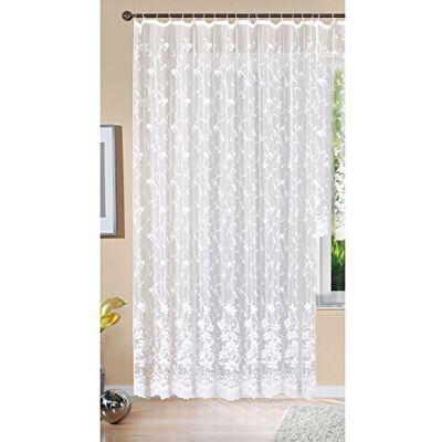Gardinenbox Firanka żakardowa Koblencja wys. x szer. 245 x 450 cm taśma marszcząca, uniwersalna taśma biała, wzór kwiatowy, przezroczysta, woal, zasłona do salonu Gardinenbox Firanka żakardowa Koblencja wys. x szer. 245 x 450 cm taśma marszcząca, uniwersalna taśma biała, wzór kwiatowy, przezroczysta, woal, zasłona do salonu