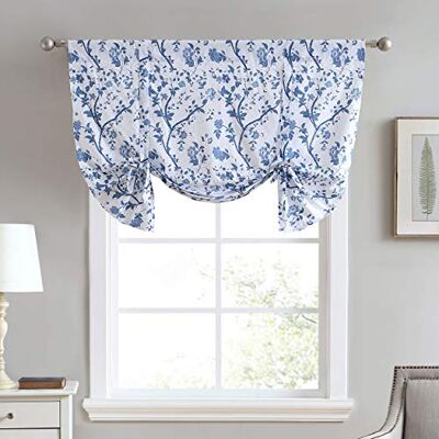 Laura Ashley Stylowa zasłona z falbanką z kwiatowym nadrukiem, elegancka dekoracyjna dekoracja okienna do wystroju domu, bawełna, niebieska, 127 cm szer. x 63,5 cm dł. (1 opakowanie) Laura Ashley Stylowa zasłona z falbanką z kwiatowym nadrukiem, elegancka dekoracyjna dekoracja okienna do wystroju domu, bawełna, niebieska, 127 cm szer. x 63,5 cm dł. (1 opakowanie)