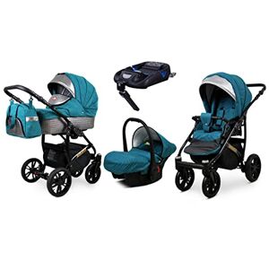 BabyLux Wózek 4w1 Miracle Baza Isofix Wózek Głęboki Spacerowy i Fotelik Samochodowy Certyfikat OEKO-TEX STANDARD 100 60cmx95cmx115cm 14 kg Sea Blue