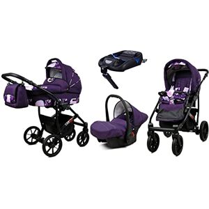 BabyLux Wózek 4w1 Largo Baza Isofix Wózek Głęboki Spacerowy i Fotelik Samochodowy Certyfikat OEKO-TEX STANDARD 100 60cmx95cmx115cm 14 kg Violet Flowers Czarna Rama