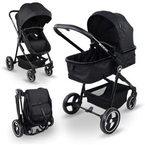 Mobiclinic ® Kids, Wózek + Gondola, 2 w 1, Nuit, Ultrakompaktowy, 5-Punktowy Pas Bezpieczeństwa, Do 22 kg, Jednoręczna Obsługa, Regulowane oparcie, Kaptur, Koszyk, Hamulec nożny, Odwracalny