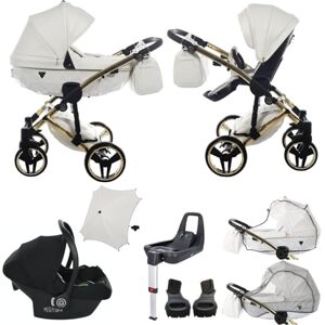 Junama Diamond Fluo Individual V3 2 w 1 3 w 1 4 w 1 wózek dziecięcy fotelik samochodowy ISOFIX + parasol ekskluzywne wózki... (4 w 1, biało-złoty 17)