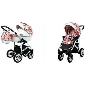 BabyLux Tropical Wózek Dziecięcy 2w1 Głęboki i Spacerowy z Akcesoriami Regulowana i Składana Lekka Aluminiowa Konstrukcja 2 Opcje Montażu Wodoodporny Nieprzebijalne Koła Pansies And Roses