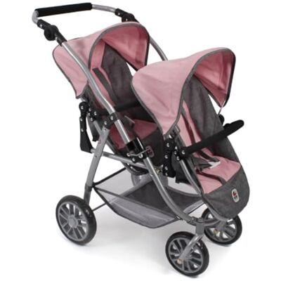 Bayer Vario Tandem Buggy, podwójny wózek dla dwóch lalek, wózek dla lalek dla dzieci w wieku od 4 do 8 lat, szary melanż/różowy Bayer Vario Tandem Buggy, podwójny wózek dla dwóch lalek, wózek dla lalek dla dzieci w wieku od 4 do 8 lat, szary melanż/różowy