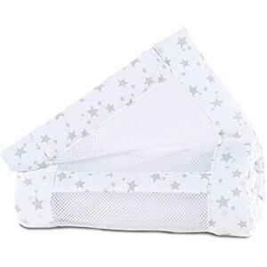 babybay babynest Mesh-Piqué nadaje się do modelu Maxi, Boxspring Comfort and Comfort Plus, białe gwiazdy perłowy szary