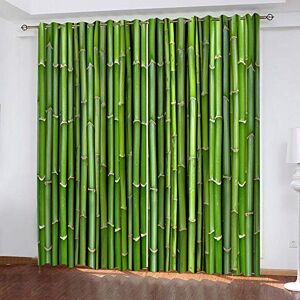 LWXBJX Zasłony zaciemniające do sypialni Zielony nadruk liści bambusa Oczkami z nadrukiem 3D izolowane termicznie 280 x 260 cm Zasłony zaciemniające 90% do pokoju zabaw dla dzieci chłopców i d