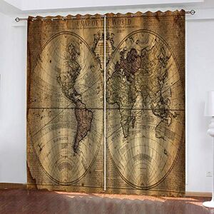 LWXBJX Nieprzezroczyste zasłony do sypialni Mapa świata w stylu vintage Oczkami z nadrukiem 3D izolowane termicznie 300 x 270 cm Zasłony zaciemniające 90% do pokoju zabaw dla dzieci chłopców i