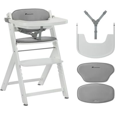 Bebeconfort Timba 2 z Poduszką, Krzesełko Dziecięce Drewniane, 6+ Miesięcy, Do 110 kg, Ergonomiczne Krzesełko do Karmienia, Pasuje do Wielu Stołów, Wyjmowana Taca, White + Grey Bebeconfort Timba 2 z Poduszką, Krzesełko Dziecięce Drewniane, 6+ Miesięcy, Do 110 kg, Ergonomiczne Krzesełko do Karmienia, Pasuje do Wielu Stołów, Wyjmowana Taca, White + Grey