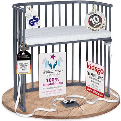 babybay Boxspring łóżko pomocnicze, kolor łupkowy szary lakierowany z materacem Classic Soft babybay Boxspring łóżko pomocnicze, kolor łupkowy szary lakierowany z materacem Classic Soft