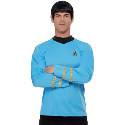 Smiffys Kostium Star Trek, oryginalny mundur naukowy, oficjalny strój licencyjny Star Trek, klasyczny wygląd dowódcy Gwiezdnej Floty, Star Trek Halloween Fancy Dress Accessory Smiffys Kostium Star Trek, oryginalny mundur naukowy, oficjalny strój licencyjny Star Trek, klasyczny wygląd dowódcy Gwiezdnej Floty, Star Trek Halloween Fancy Dress Accessory