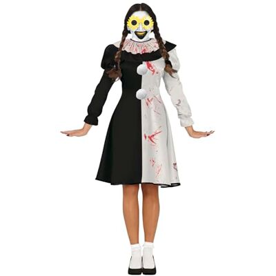FIESTAS GUIRCA Damski straszny klaun kostium Szyja i kombinezon Kostiumy klaunów na Halloween, karnawał i bal przebierańców Idealny dla dorosłych Biały i czarny FIESTAS GUIRCA Damski straszny klaun kostium Szyja i kombinezon Kostiumy klaunów na Halloween, karnawał i bal przebierańców Idealny dla dorosłych Biały i czarny