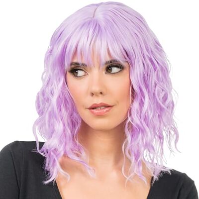 Chaks Peruka damska krótkie kręcone włosy 35cm, bob falowany z grzywką z poliestru, festiwal, karnawał, cosplay Chaks Peruka damska krótkie kręcone włosy 35cm, bob falowany z grzywką z poliestru, festiwal, karnawał, cosplay