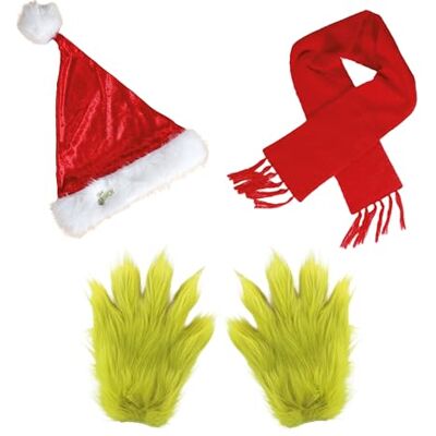 Chaks zestaw akcesoriów Grinch™ z rękawiczkami, świąteczną czapką i szalikiem, akcesoria do kostiumów Grincha Chaks zestaw akcesoriów Grinch™ z rękawiczkami, świąteczną czapką i szalikiem, akcesoria do kostiumów Grincha