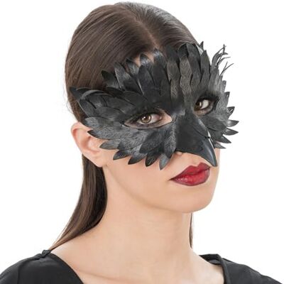 Chaks – maska kruka ze sztucznej skóry, półmaska z piórami i dziobem, akcesoria kostiumowe na Halloween i karnawał Chaks – maska kruka ze sztucznej skóry, półmaska z piórami i dziobem, akcesoria kostiumowe na Halloween i karnawał