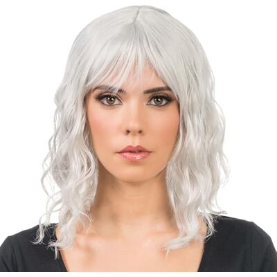 Chaks Peruka damska krótkie kręcone włosy 35cm, bob falowany z grzywką z poliestru, festiwal, karnawał, cosplay Chaks Peruka damska krótkie kręcone włosy 35cm, bob falowany z grzywką z poliestru, festiwal, karnawał, cosplay