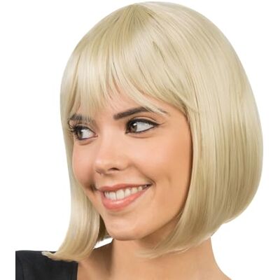 Chaks Peruka Bob krótkie włosy, fryzura wykonana z włosów syntetycznych, 30 cm proste z grzywką na karnawał, cosplay lub festiwal Chaks Peruka Bob krótkie włosy, fryzura wykonana z włosów syntetycznych, 30 cm proste z grzywką na karnawał, cosplay lub festiwal