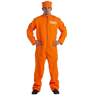 Dress Up America Strój Więźnia dla Dorosłych Pomarańczowy Kombinezon Więzienny i Czapka, Kostium na Karnawał i Halloween Dress Up America Strój Więźnia dla Dorosłych Pomarańczowy Kombinezon Więzienny i Czapka, Kostium na Karnawał i Halloween