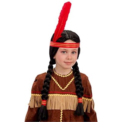 Akcesorium do kostiumu indiańskiego Carnival Toys - Klasyczna czarna peruka z warkoczami i piórem Akcesorium do kostiumu indiańskiego Carnival Toys - Klasyczna czarna peruka z warkoczami i piórem