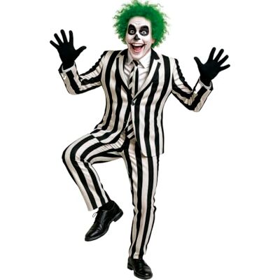 FIESTAS GUIRCA Kostium niegrzecznego ducha z garniturem dla mężczyzn Czarno-białe paski Kostiumy na Halloween dla mężczyzn Rozmiar Dorosły L FIESTAS GUIRCA Kostium niegrzecznego ducha z garniturem dla mężczyzn Czarno-białe paski Kostiumy na Halloween dla mężczyzn Rozmiar Dorosły L