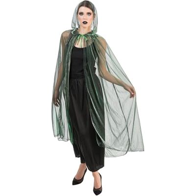 Chaks – peleryna z kapturem w jaskrawej zieleni, długość 120 cm, akcesoria kostiumowe na Halloween i karnawał Chaks – peleryna z kapturem w jaskrawej zieleni, długość 120 cm, akcesoria kostiumowe na Halloween i karnawał