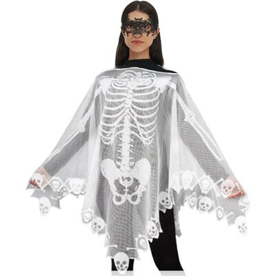 Kinhowly Kostiumy na Halloween dla kobiet, koronkowy szkielet, ponczo, w tym koronkowa maska, jeden rozmiar pasuje do wszystkich (białe) Kinhowly Kostiumy na Halloween dla kobiet, koronkowy szkielet, ponczo, w tym koronkowa maska, jeden rozmiar pasuje do wszystkich (białe)
