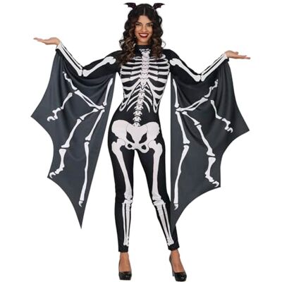 FIESTAS GUIRCA Damski Szkielet Nietoperz Kostium (42-44/L) Kombinezon i Skrzydła Idealny na Halloween, karnawał i imprezę kostiumową dla zwierząt i szkieletów Idealny dla dorosłych czarny FIESTAS GUIRCA Damski Szkielet Nietoperz Kostium (42-44/L) Kombinezon i Skrzydła Idealny na Halloween, karnawał i imprezę kostiumową dla zwierząt i szkieletów Idealny dla dorosłych czarny