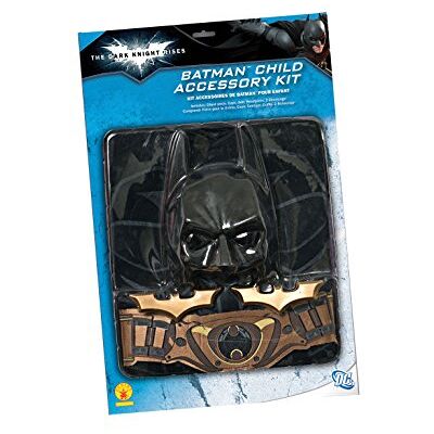 Rubie's Oficjalny DC BATMAN Kompletny zestaw do przebrania dla dzieci: Plastron + pas + czarna peleryna + maska czarna PVC + 2 batarangi Jeden rozmiar z wizerunkiem superbohatera Batmana Rubie's Oficjalny DC BATMAN Kompletny zestaw do przebrania dla dzieci: Plastron + pas + czarna peleryna + maska czarna PVC + 2 batarangi Jeden rozmiar z wizerunkiem superbohatera Batmana