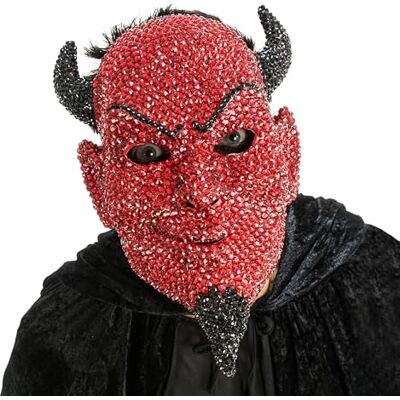 Chaks – maska diabła w kolorze czerwonym i czarnym, wzór z kryształkami, demon, bestia, akcesoria kostiumowe na Halloween i karnawał Chaks – maska diabła w kolorze czerwonym i czarnym, wzór z kryształkami, demon, bestia, akcesoria kostiumowe na Halloween i karnawał