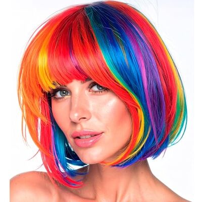 W WIDMANN MILANO Party Fashion – tęczowa peruka typu bob z grzywką, dodatek do kostiumów na Pride, CSD, karnawał i festiwale W WIDMANN MILANO Party Fashion – tęczowa peruka typu bob z grzywką, dodatek do kostiumów na Pride, CSD, karnawał i festiwale