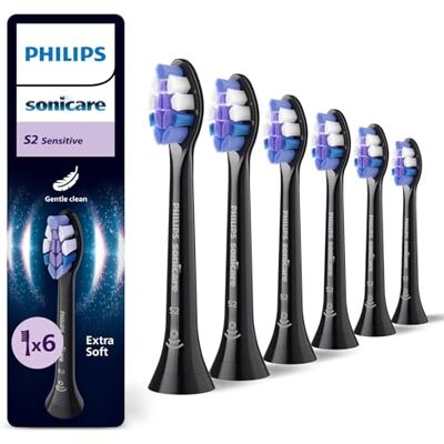 Philips Sonicare S2 Sensitive, oryginalne wymienne końcówki szczoteczki sonicznej, kolor czarny, sześciopak, HX6056/88 Philips Sonicare S2 Sensitive, oryginalne wymienne końcówki szczoteczki sonicznej, kolor czarny, sześciopak, HX6056/88