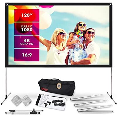 Pyle Ekran Projekcyjny ze Stojakiem – 120" 16:9 HD 4K, Przenośny, Lekki, Wolnostojący, Składany Ekran Projekcyjny do Użytku Wewnętrznego i Zewnętrznego z Ramą do Kina Domowego Pyle Ekran Projekcyjny ze Stojakiem – 120" 16:9 HD 4K, Przenośny, Lekki, Wolnostojący, Składany Ekran Projekcyjny do Użytku Wewnętrznego i Zewnętrznego z Ramą do Kina Domowego