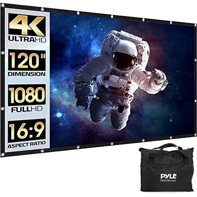 Pyle Składany przenośny ekran projekcyjny 120" 16:9 HD 4K, lekki, do użytku wewnątrz i na zewnątrz, odporny na zagniecenia, do kina domowego, na imprezę, biuro, klasę Pyle Składany przenośny ekran projekcyjny 120" 16:9 HD 4K, lekki, do użytku wewnątrz i na zewnątrz, odporny na zagniecenia, do kina domowego, na imprezę, biuro, klasę