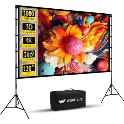 wootfairy 120-calowy ekran projektora ze stojakiem, składany i przenośny ekran projekcyjny 16:9 4K HD, tylny przedni ekran filmowy bez zagnieceń, z torbą do przenoszenia, do kina domowego na zewnątrz wootfairy 120-calowy ekran projektora ze stojakiem, składany i przenośny ekran projekcyjny 16:9 4K HD, tylny przedni ekran filmowy bez zagnieceń, z torbą do przenoszenia, do kina domowego na zewnątrz