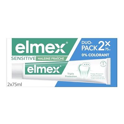 ELMEX Pasta do zębów Sensitive świeży oddech 0% barwników wrażliwe zęby, bolesne dziąsła, ochrona e-maila 2 x 75 ml ELMEX Pasta do zębów Sensitive świeży oddech 0% barwników wrażliwe zęby, bolesne dziąsła, ochrona e-maila 2 x 75 ml