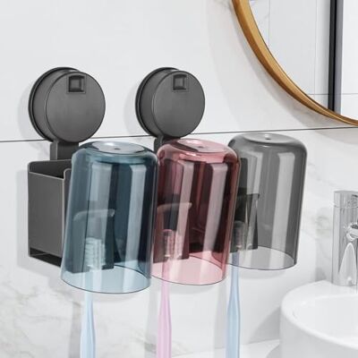 Euqvunn Uchwyt na Szczoteczkę do Zębów Montowany na Ścianie z Usuwaną Przyssawką, Bez Wiercenia, Stop Aluminium, 3 Przegródki, 3 Miejsca na Szczoteczki i 3 Kubki na Płyn do Płukania Ust Euqvunn Uchwyt na Szczoteczkę do Zębów Montowany na Ścianie z Usuwaną Przyssawką, Bez Wiercenia, Stop Aluminium, 3 Przegródki, 3 Miejsca na Szczoteczki i 3 Kubki na Płyn do Płukania Ust