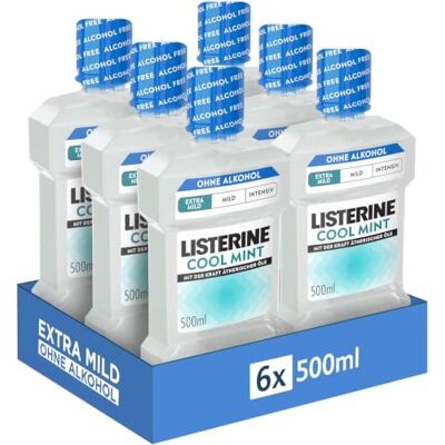Listerine Cool Mint Extra Mild bez alkoholu, antybakteryjny płyn do płukania jamy ustnej z olejkami eterycznymi, bardzo łagodny smak z miętą i bez alkoholu, optymalne uzupełnienie codziennej Listerine Cool Mint Extra Mild bez alkoholu, antybakteryjny płyn do płukania jamy ustnej z olejkami eterycznymi, bardzo łagodny smak z miętą i bez alkoholu, optymalne uzupełnienie codziennej