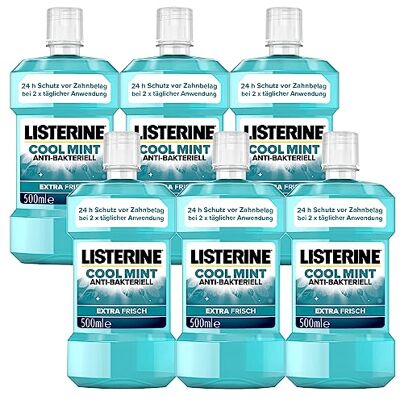Listerine Cool Mint 6 x 500 ml, antybakteryjny płyn do płukania jamy ustnej z olejkami eterycznymi o smaku mięty, płyn do płukania jamy ustnej skutecznie zwalcza bakterie w jamie ustnej, optymalne Listerine Cool Mint 6 x 500 ml, antybakteryjny płyn do płukania jamy ustnej z olejkami eterycznymi o smaku mięty, płyn do płukania jamy ustnej skutecznie zwalcza bakterie w jamie ustnej, optymalne