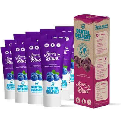 DENTAL DELIGHT Berry Blast 12 x owocowa pasta do zębów, jagodowo-miętowa, wegańska, neutralna dla środowiska, bez mikroplastiku, 900 ml DENTAL DELIGHT Berry Blast 12 x owocowa pasta do zębów, jagodowo-miętowa, wegańska, neutralna dla środowiska, bez mikroplastiku, 900 ml