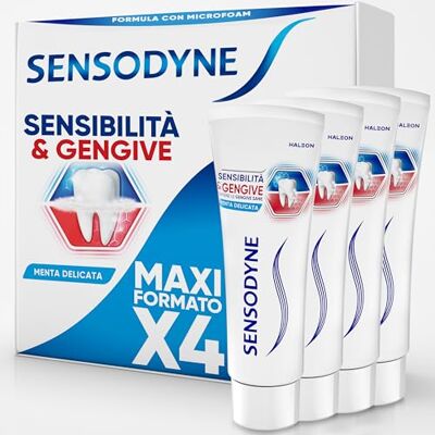 Sensodyne Pasta do zębów wrażliwość i dziąsła, do wrażliwych zębów i dziąseł, codzienna higiena stomatologiczna, miętowy smak, opakowanie 4x75 ml Sensodyne Pasta do zębów wrażliwość i dziąsła, do wrażliwych zębów i dziąseł, codzienna higiena stomatologiczna, miętowy smak, opakowanie 4x75 ml