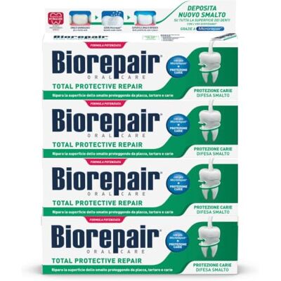 Biorepair , Total Protective Repair pasta do zębów, 4 opakowania po 60 ml, naprawia lakier do paznokci, chroni przed powłoką, kamieniem nazębnym i próchnicą, naprawia lakier do paznokci, utrzymuje Biorepair , Total Protective Repair pasta do zębów, 4 opakowania po 60 ml, naprawia lakier do paznokci, chroni przed powłoką, kamieniem nazębnym i próchnicą, naprawia lakier do paznokci, utrzymuje